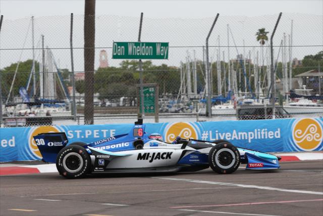 Takuma Sato hits the apex of Turn 10 during practice for the Firestone Grand Prix of St. Petersburg -- Photo by: Chris Jones