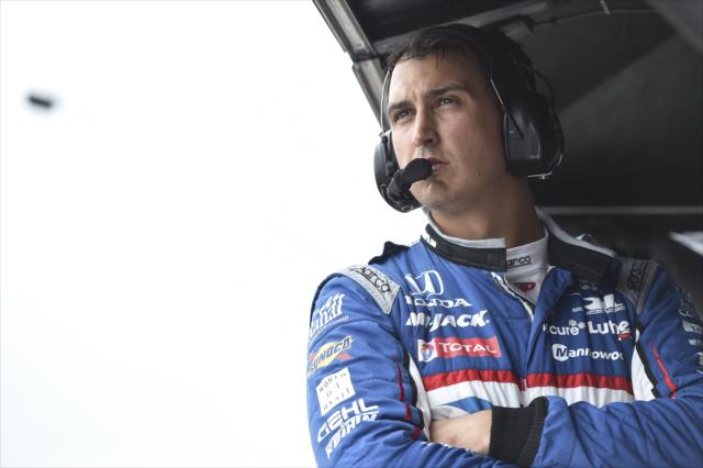 Graham Rahal looks down pit lane prior to practice for the Firestone Grand Prix of St. Petersburg -- Photo by: Chris Owens
