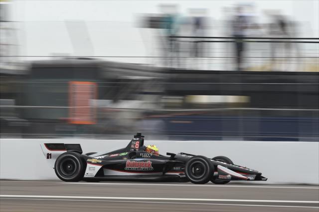 Spencer Pigot races down the frontstretch during practice for the Firestone Grand Prix of St. Petersburg -- Photo by: Chris Owens