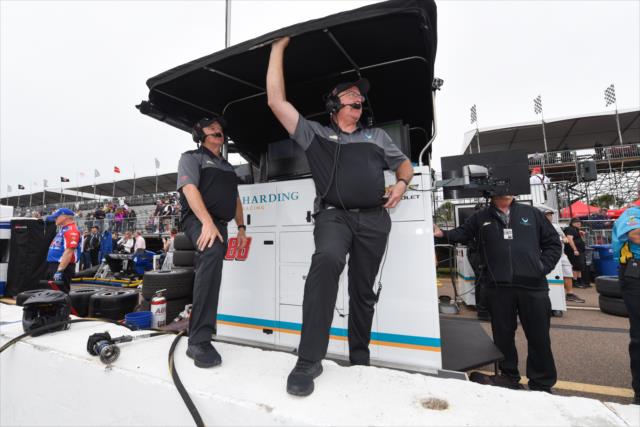 Team President Brian Barnhart and Driver Coach Al Unser Jr. watch track activity during qualifications for the Firestone Grand Prix of St. Petersburg -- Photo by: James  Black