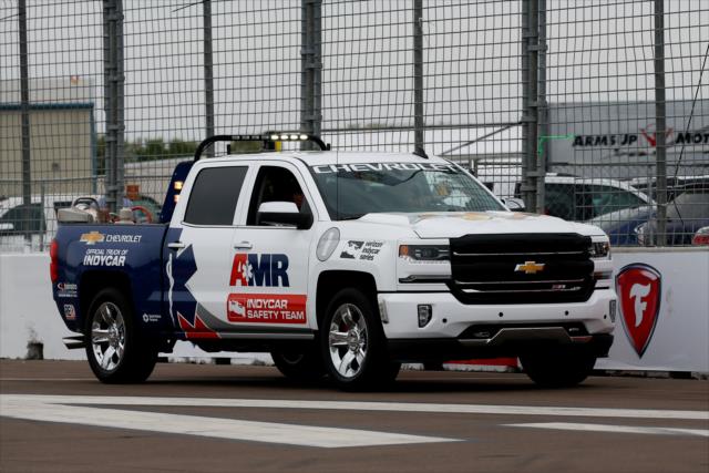 The AMR INDYCAR Safety Team truck rolls down the frontstretch during break in track activity at St. Petersburg -- Photo by: Joe Skibinski