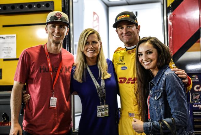Tampa Bay Rays shortstop Matt Duffy meet Ryan Hunter-Reay and his wife, Beccy in the St. Petersburg paddock -- Photo by: Shawn Gritzmacher