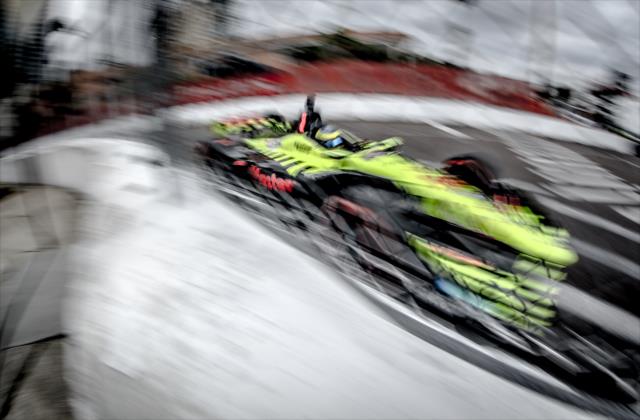 Sebastien Bourdais hits the apex of Turn 9 during practice for the Firestone Grand Prix of St. Petersburg -- Photo by: Shawn Gritzmacher