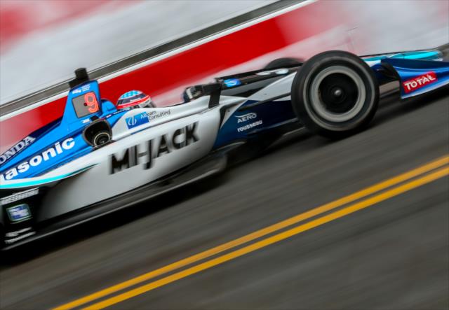 Takuma Sato screams through Turns 5-6 during practice for the Firestone Grand Prix of St. Petersburg -- Photo by: Shawn Gritzmacher