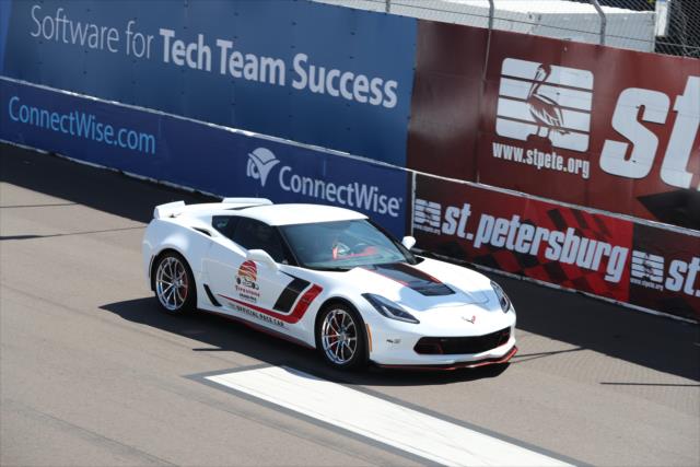 Sarah Fisher pilots the Chevrolet Corvette pace car down the frontstretch during the parade laps for the Firestone Grand Prix of St. Petersburg -- Photo by: Chris Jones