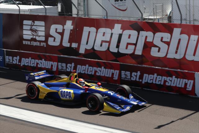 Alexander Rossi streaks down the frontstretch during the Firestone Grand Prix of St. Petersburg -- Photo by: Chris Jones