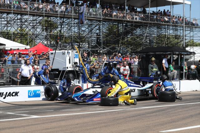 Takuma Sato comes in for tires and fuel on pit lane during the Firestone Grand Prix of St. Petersburg -- Photo by: Chris Jones