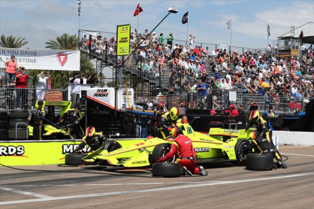 Simon Pagenaud comes in for tires and fuel on pit lane during the Firestone Grand Prix of St. Petersburg -- Photo by: Chris Jones