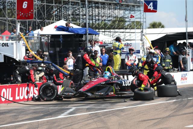 Robert Wickens comes in for tires and fuel in pit lane during the Firestone Grand Prix of St. Petersburg -- Photo by: Chris Jones