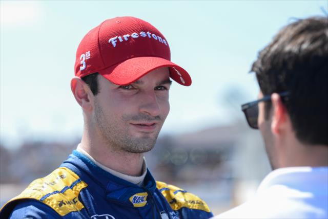 Alexander Rossi is interviewed by the media after his 3rd Place finish in the Firestone Grand Prix of St. Petersburg -- Photo by: James  Black