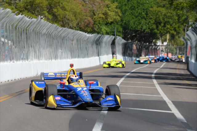 Alexander Rossi sets up for the backstretch kink during the Firestone Grand Prix of St. Petersburg -- Photo by: James  Black
