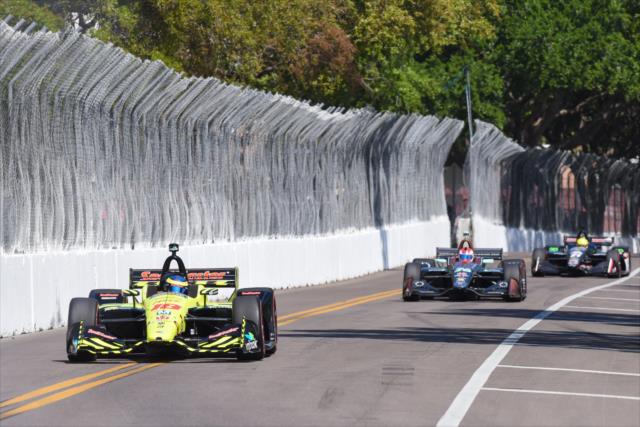 Sebastien Bourdais leads the field down the backstretch during the Firestone Grand Prix of St. Petersburg -- Photo by: James  Black