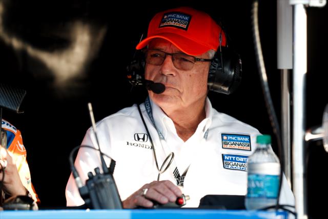 Chip Ganassi Managing Director Mike Hull watches track activity from his pit stand during the Firestone Grand Prix of St. Petersburg -- Photo by: Joe Skibinski