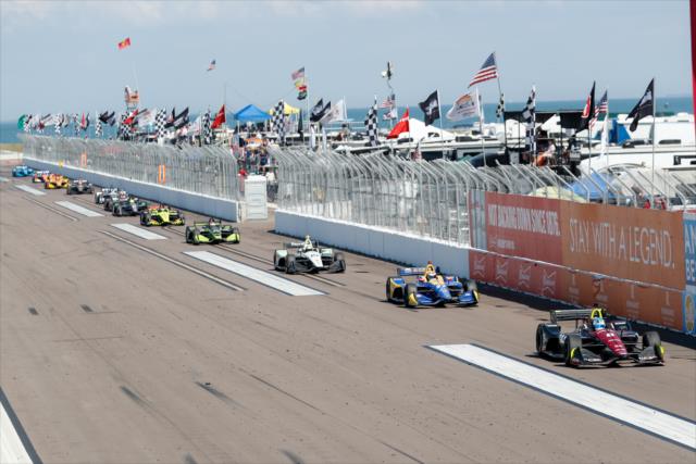 Robert Wickens leads the field down the frontstretch during the Firestone Grand Prix of St. Petersburg -- Photo by: Joe Skibinski