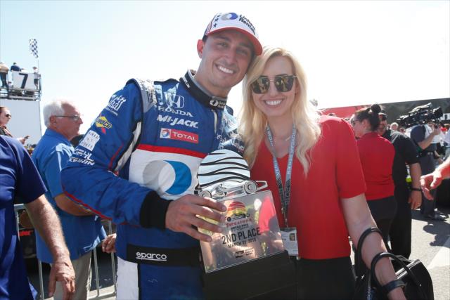 Graham Rahal with his wife, Courtney Force, following his 2nd Place finish in the 2018 Firestone Grand Prix of St. Petersburg -- Photo by: Joe Skibinski