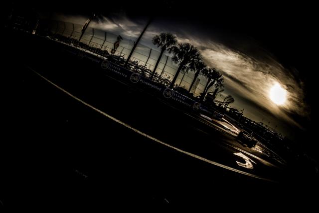 The sun rises over the final warmup for the Firestone Grand Prix of St. Petersburg -- Photo by: Shawn Gritzmacher