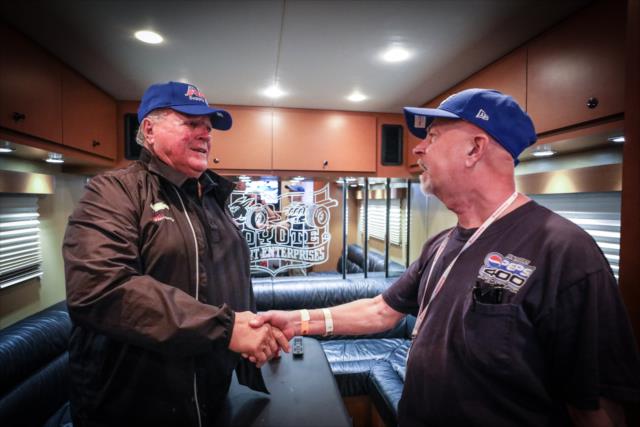 A.J. Foyt meets Dreamweaver special guest Kenneth Acton in the A.J. Foyt Racing transporter -- Photo by: Shawn Gritzmacher