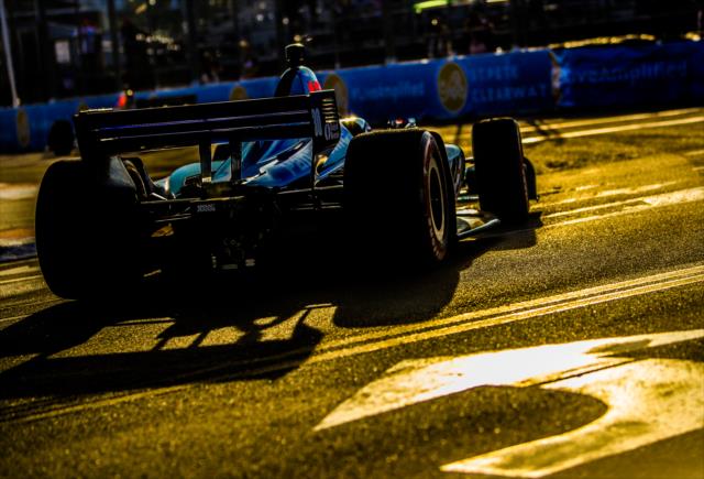 Takuma Sato navigates Turn 10 during the final warmup for the Firestone Grand Prix of St. Petersburg -- Photo by: Shawn Gritzmacher