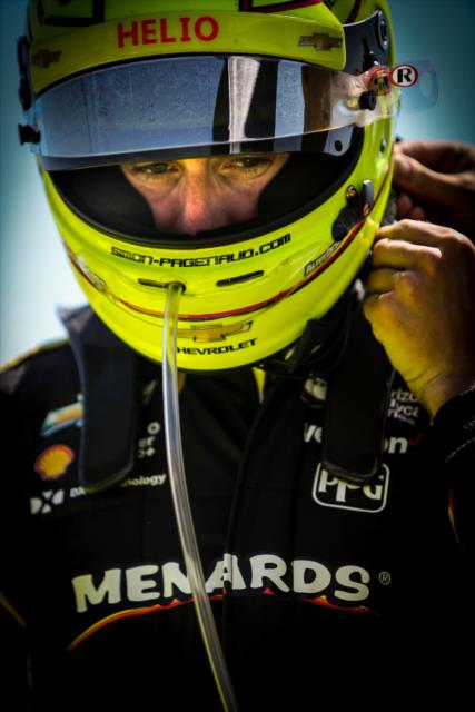 Simon Pagenaud adjusts his helmet on pit lane prior to the start of the Firestone Grand Prix of St. Petersburg -- Photo by: Shawn Gritzmacher