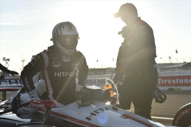 Josef Newgarden slides into his No. 1 Hitachi Chevrolet on pit lane prior to the final warmup for the Firestone Grand Prix of St. Petersburg -- Photo by: Chris Owens