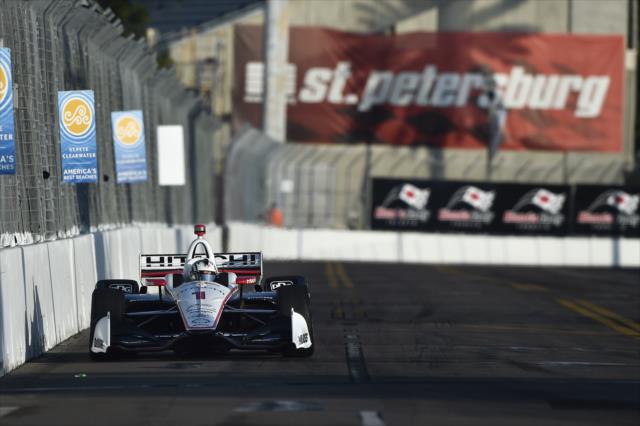 Josef Newgarden sets up for Turn 10 during the final warmup for the Firestone Grand Prix of St. Petersburg -- Photo by: Chris Owens