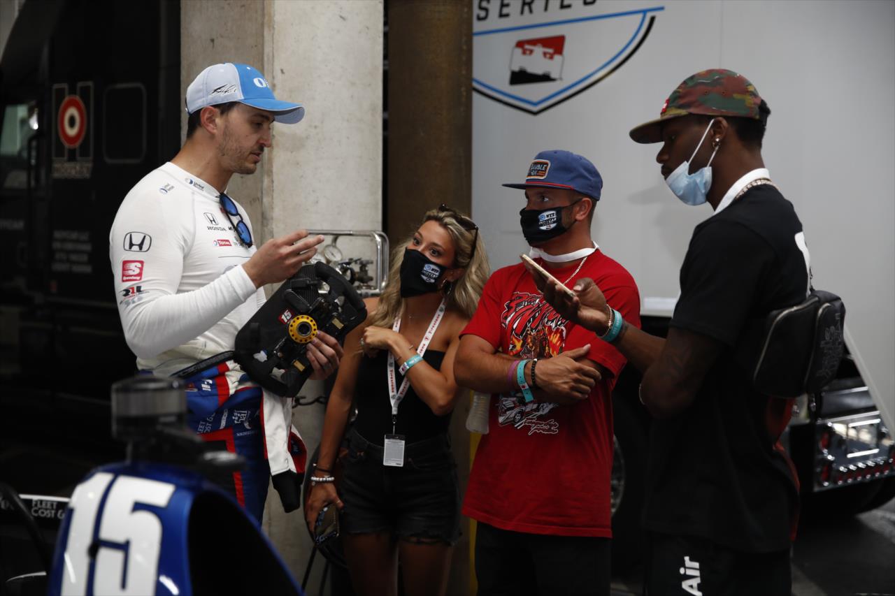 Buccaneers WR Scotty Miller, wife Jenna Miller, Packers WR Marquez Valdes-Scantling with Graham Rahal - Firestone Grand Prix of St. Petersburg -- Photo by: Chris Jones