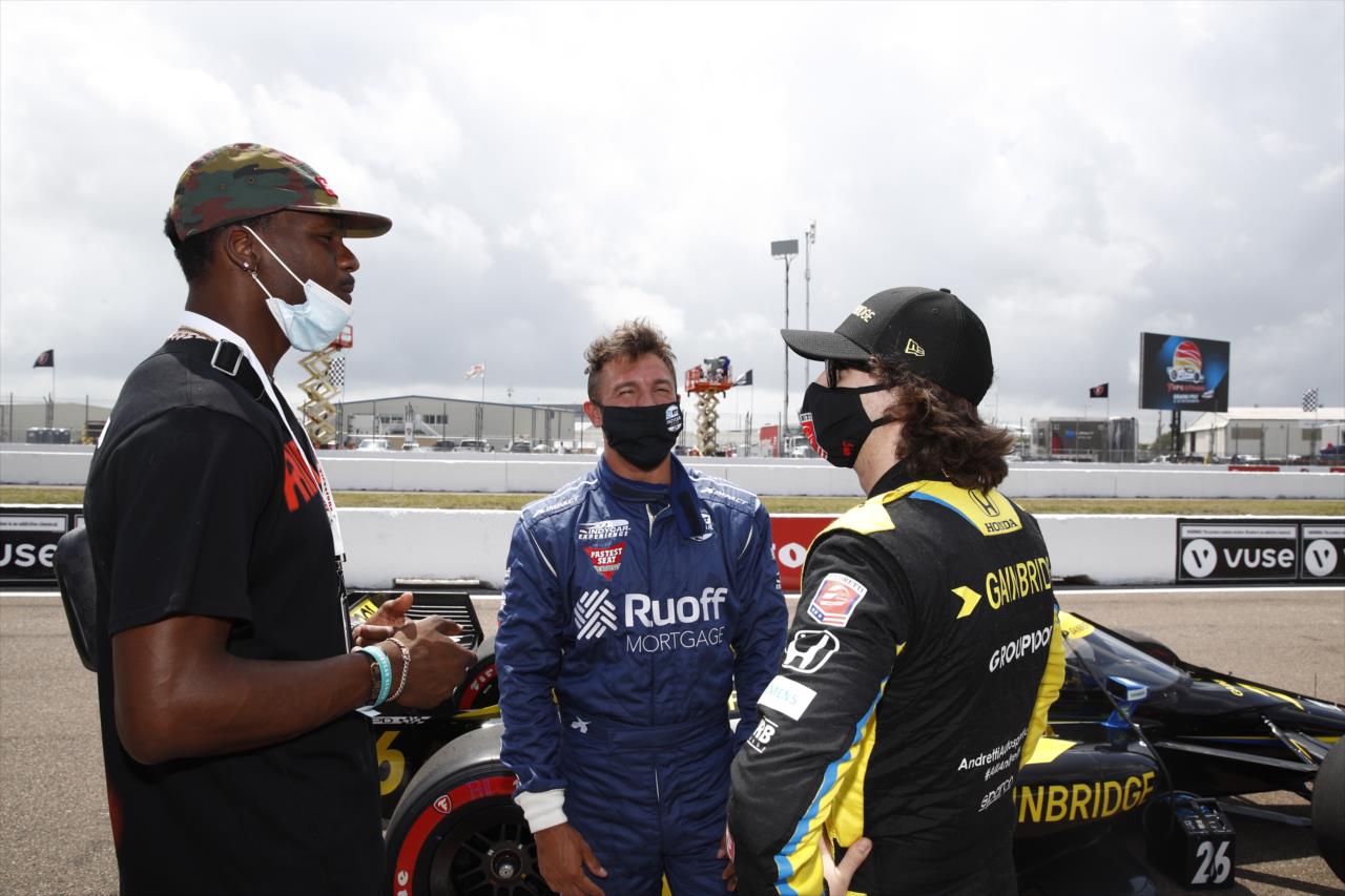 Buccaneers WR Scotty Miller, Packers WR Marquez Valdes-Scantling with Colton Herta - Firestone Grand Prix of St. Petersburg -- Photo by: Chris Jones