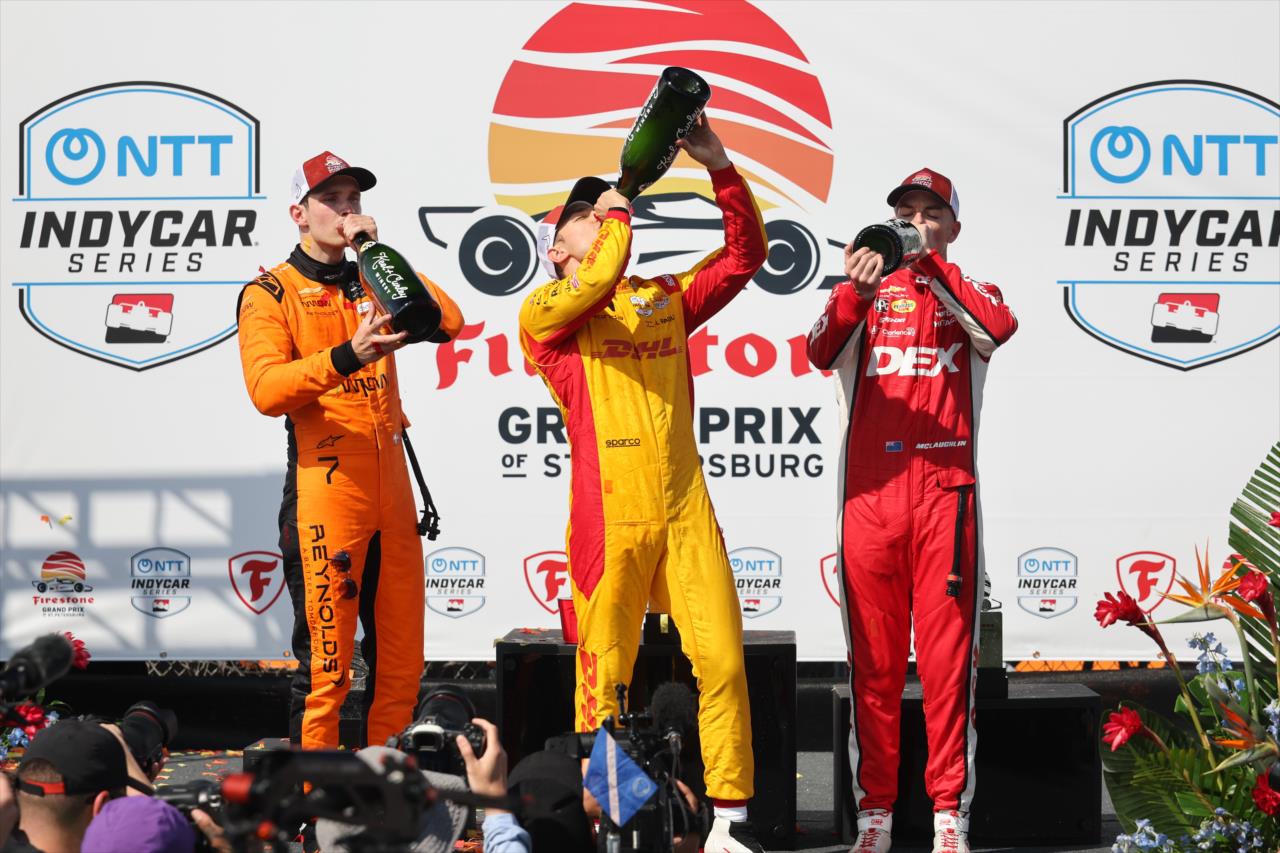 Christian Lundgaard, Alex Palou and Scott McLaughlin- Firestone Grand Prix of St. Petersburg - By: Chris Owens -- Photo by: Chris Owens