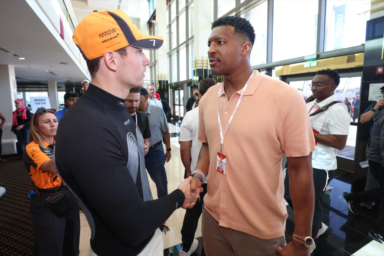 Christian Lundgaard with Jameis Winston - Firestone Grand Prix of St. Petersburg - By: Joe Skibinski -- Photo by: Joe Skibinski