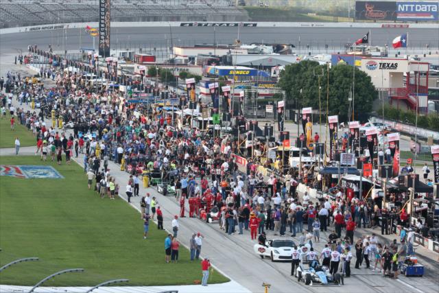 Pit lane comes to life during pre-race festivities for the Firestone 600 at Texas Motor Speedway -- Photo by: Chris Jones