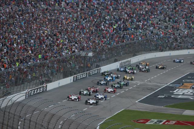 The green flag flies for the start of the Firestone 600 at Texas Motor Speedway -- Photo by: Chris Jones