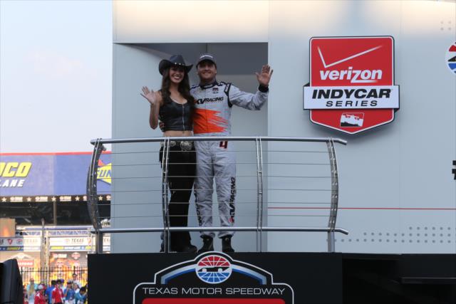 Stefano Coletti waives to the crowd during pre-race festivities for the Firestone 600 at Texas Motor Speedway -- Photo by: Chris Jones