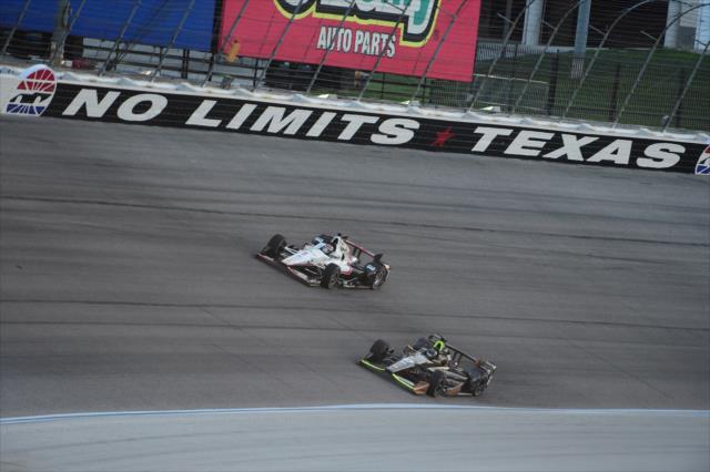 Will Power and Josef Newgarden go side-by-side exiting Turn 2 during the Firestone 600 at Texas Motor Speedway -- Photo by: Chris Owens