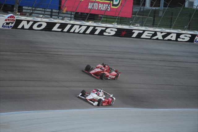 Simon Pagenaud and Graham Rahal go side-by-side exiting Turn 2 during the Firestone 600 at Texas Motor Speedway -- Photo by: Chris Owens