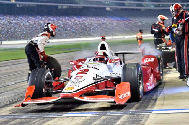 Juan Pablo Montoya peels out of pit lane following a stop during the Firestone 600 at Texas Motor Speedway -- Photo by: Chris Owens
