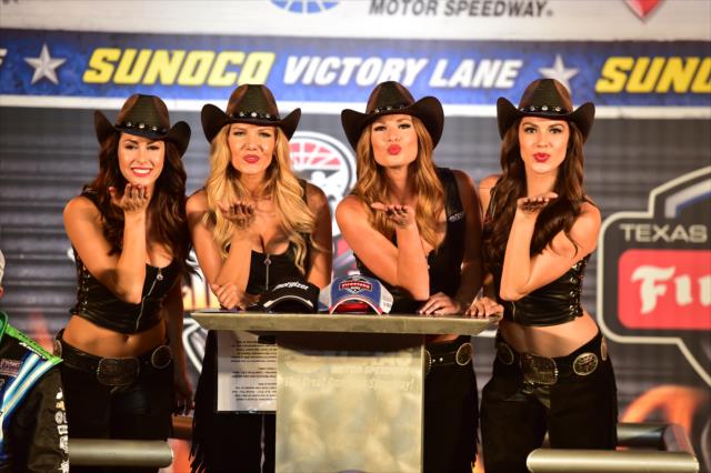 The American Sweethearts of Texas Motor Speedway send their love from Victory Lane -- Photo by: Chris Owens