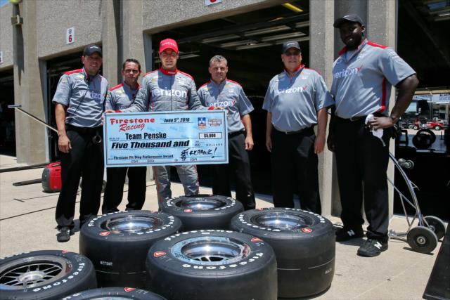 Will Power and Team Penske accept the Firestone Pit Stop Performance award for their performance in Detroit -- Photo by: Chris Jones