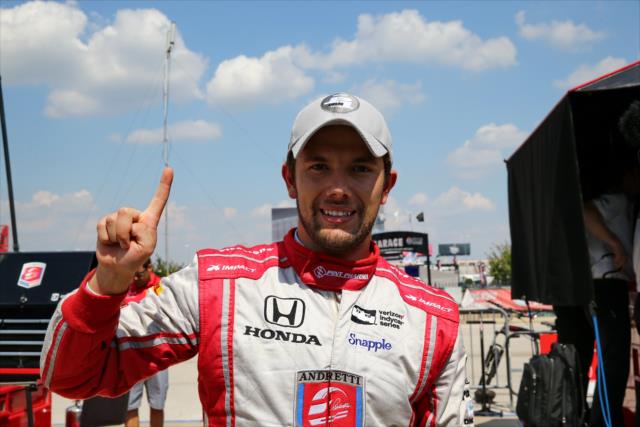 Carlos Munoz wins the Verizon P1 Award for winning the pole position for the Firestone 600 at Texas Motor Speedway -- Photo by: Chris Jones