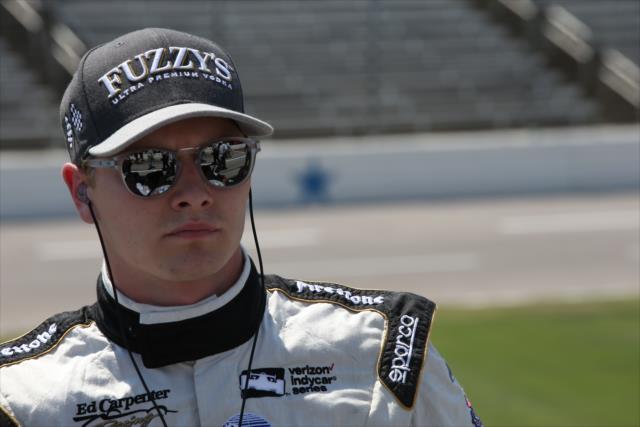 Josef Newgarden waits along pit lane prior to qualifications for the Firestone 600 at Texas Motor Speedway -- Photo by: Chris Jones