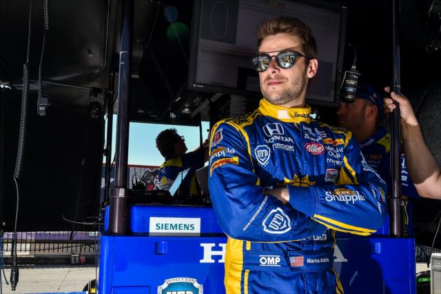 Marco Andretti waits in his pit stand prior to practice for the Firestone 600 at Texas Motor Speedway -- Photo by: Chris Owens