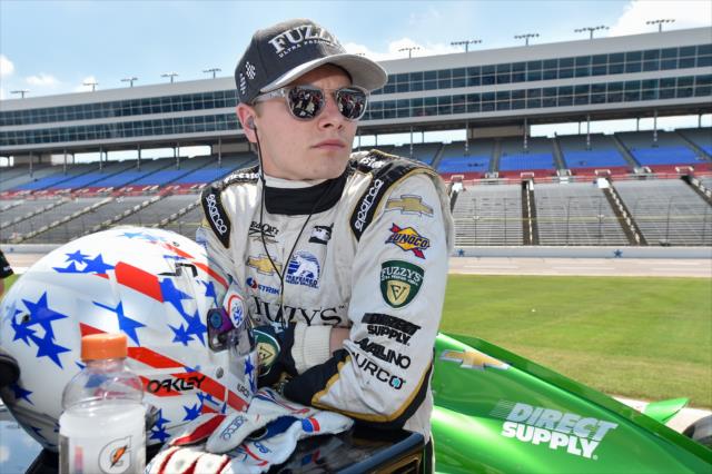 Josef Newgarden waits on pit lane for his qualification attempt for the Firestone 600 at Texas Motor Speedway -- Photo by: Chris Owens