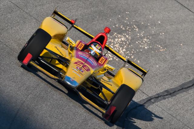 Ryan Hunter-Reay shoots out sparks during the evening practice for the Firestone 600 at Texas Motor Speedway -- Photo by: Chris Owens