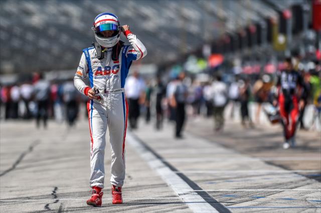 Jack Hawksworth walks pit lane prior to his qualification attempt for the Firestone 600 at Texas Motor Speedway -- Photo by: Chris Owens
