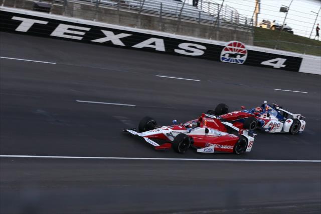 Marco Andretti and Conor Daly sail through Turn 4 during the Rainguard Water Sealers 600 at Texas Motor Speedway -- Photo by: Chris Jones