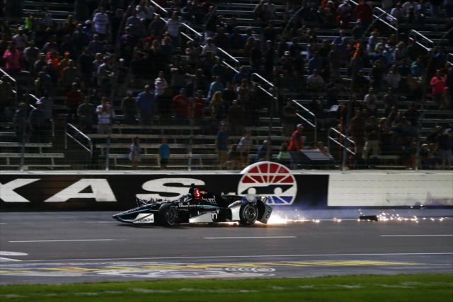 Josef Newgarden slides down the frontstretch after making contact in Turn 4 during the Rainguard Water Sealers 600 at Texas Motor Speedway -- Photo by: Chris Jones