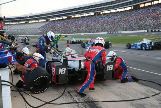 Tristan Vautier comes in for tires and fuel on pit lane during the Rainguard Water Sealers 600 at Texas Motor Speedway -- Photo by: Chris Jones