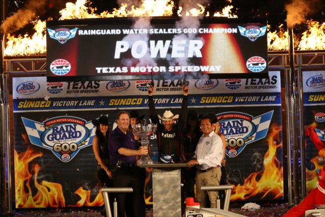 Will Power fires of the six-shooters in Victory Circle after winning the Rainguard Water Sealers 600 at Texas Motor Speedway -- Photo by: Chris Jones