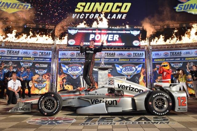 Will Power celebrates in Victory Circle after winning the Rainguard Water Sealers 600 at Texas Motor Speedway -- Photo by: Chris Owens