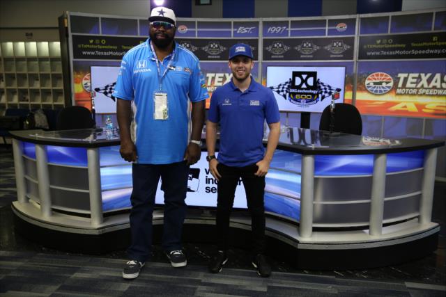 Ed 'Too Tall' Jones and Ed 'Too Fast' Jones pose for a photo during a media availability prior to the DXC Technology 600 at Texas Motor Speedway -- Photo by: Chris Jones