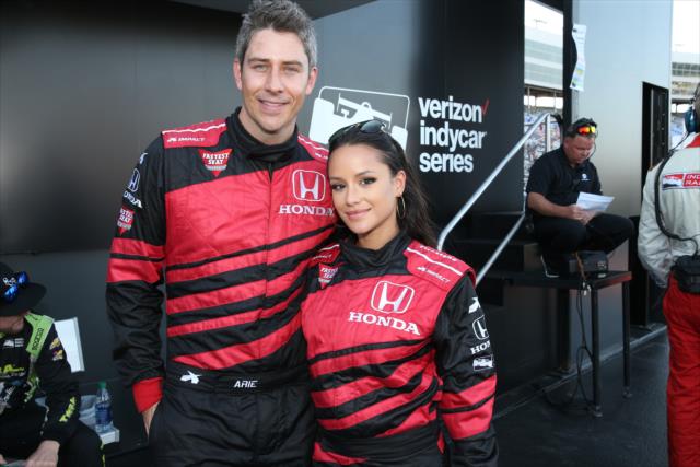 Arie Luyendyk Jr. and Jessica Graf ready for their two-seater ride around Texas Motor Speedway prior to the DXC Technology 600 at Texas Motor Speedway -- Photo by: Chris Jones